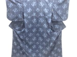 アンティーク　竹笹模様織り出し手織り紬着物